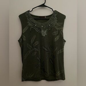 Yige Women's Olive Embroidered Tank Top